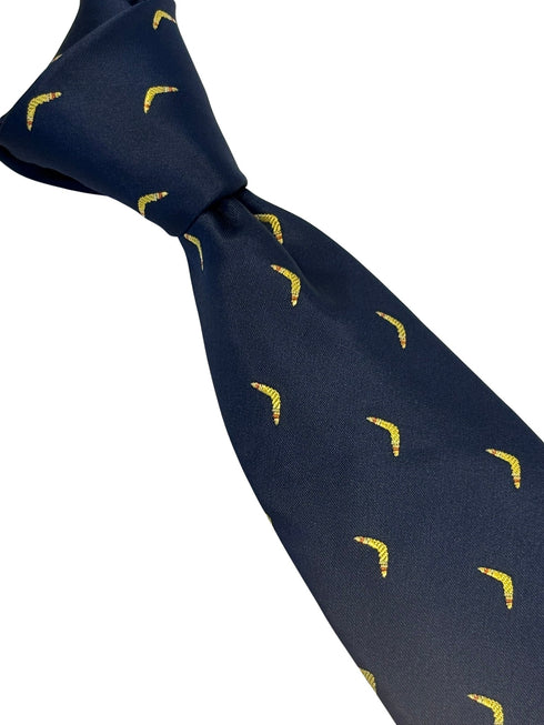 navy dark blue tie with Australian boomerang design